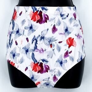 Bikini Bottom Classic High Waisted in White and Multi Color Floral Print Size L